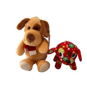 Hug & Luv Plush Dog Stuffed Animal Set Festive Holiday Christmas‎ Bundle Retro